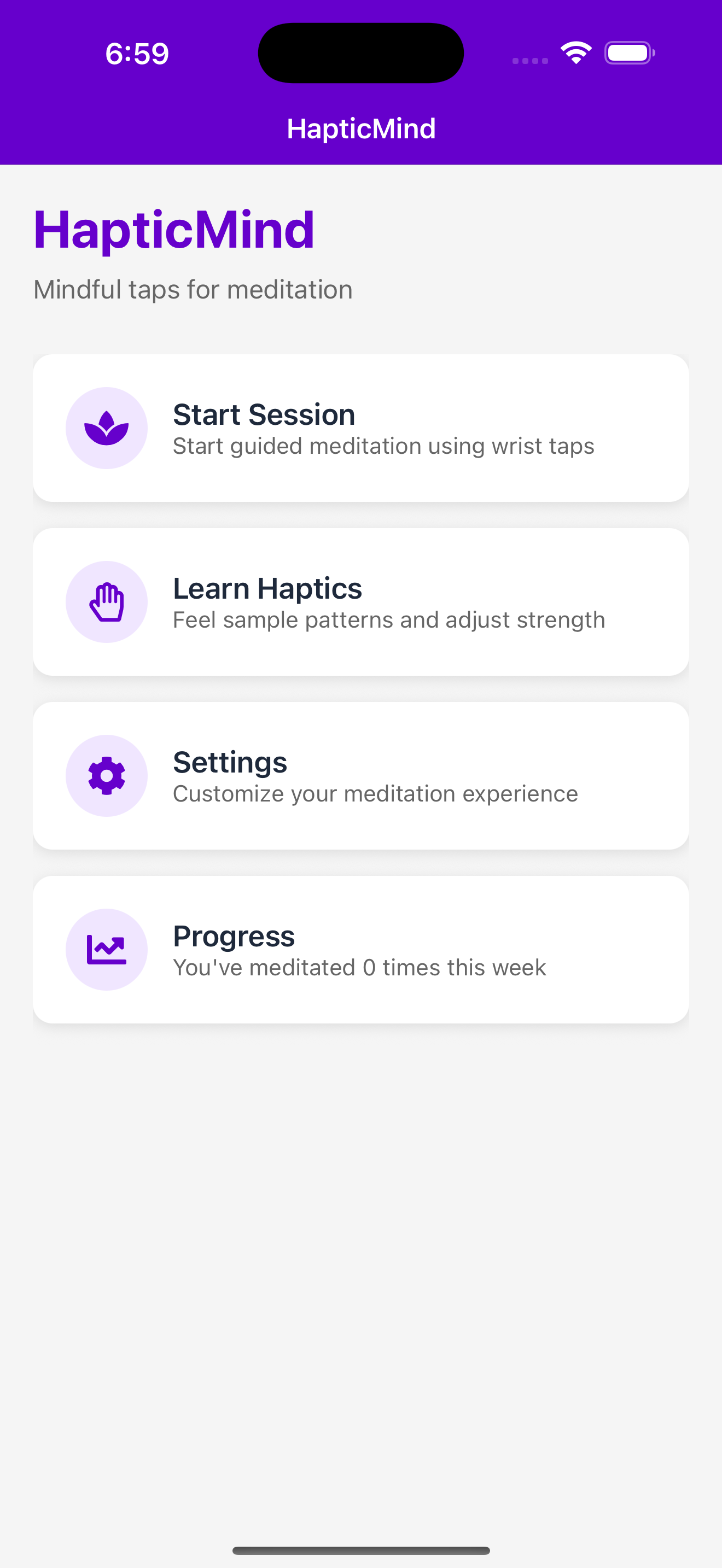 HapticMind Home Screen